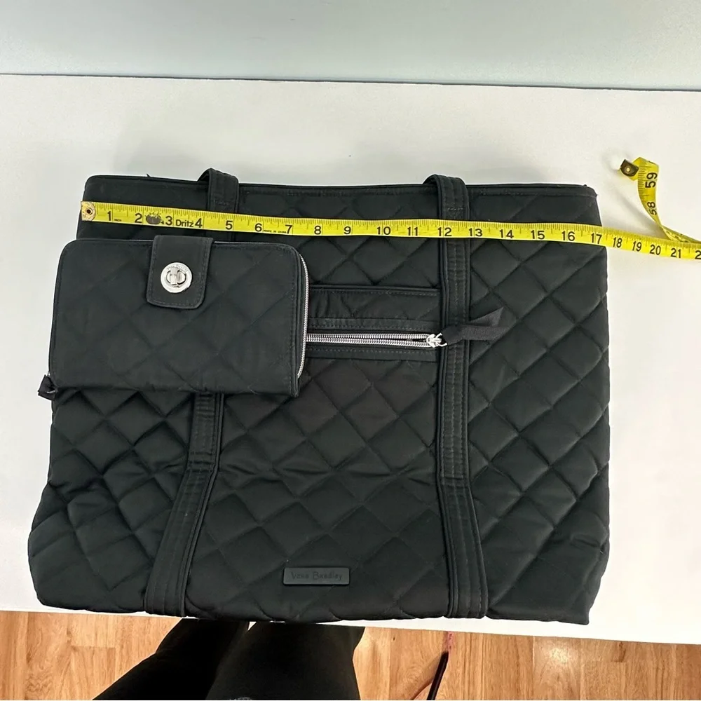Vera Bradley Black Quilted Tote With Iconic RFID Wallet Floral Interior